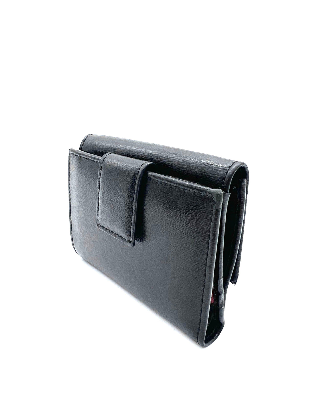 Salvatore Ferragamo Black Gancio Embossed Leather Flap Compact Wallet - Reeluxs 