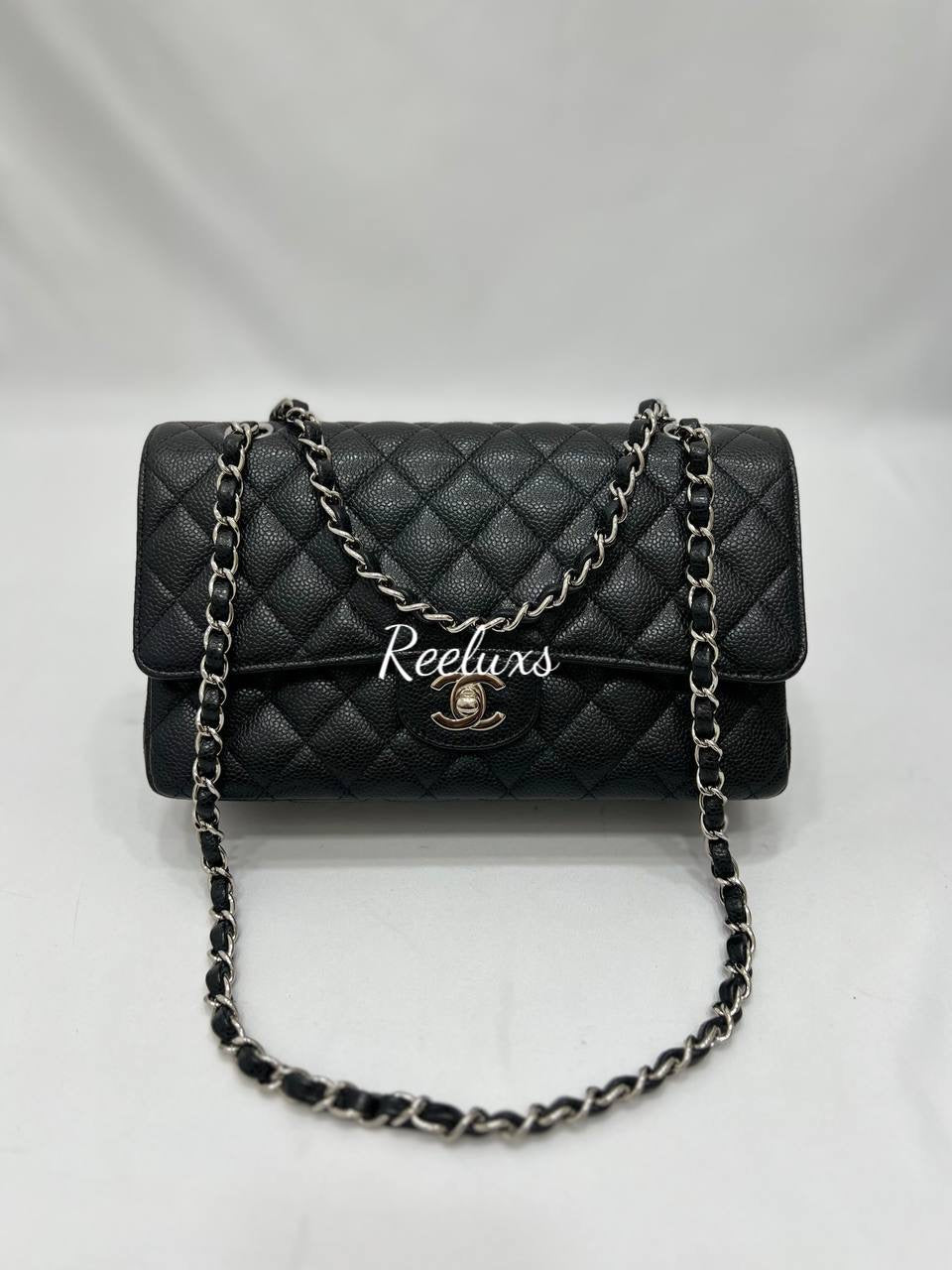 CHANEL Medium 25cm Classical Double Flap Caviar Black SHW