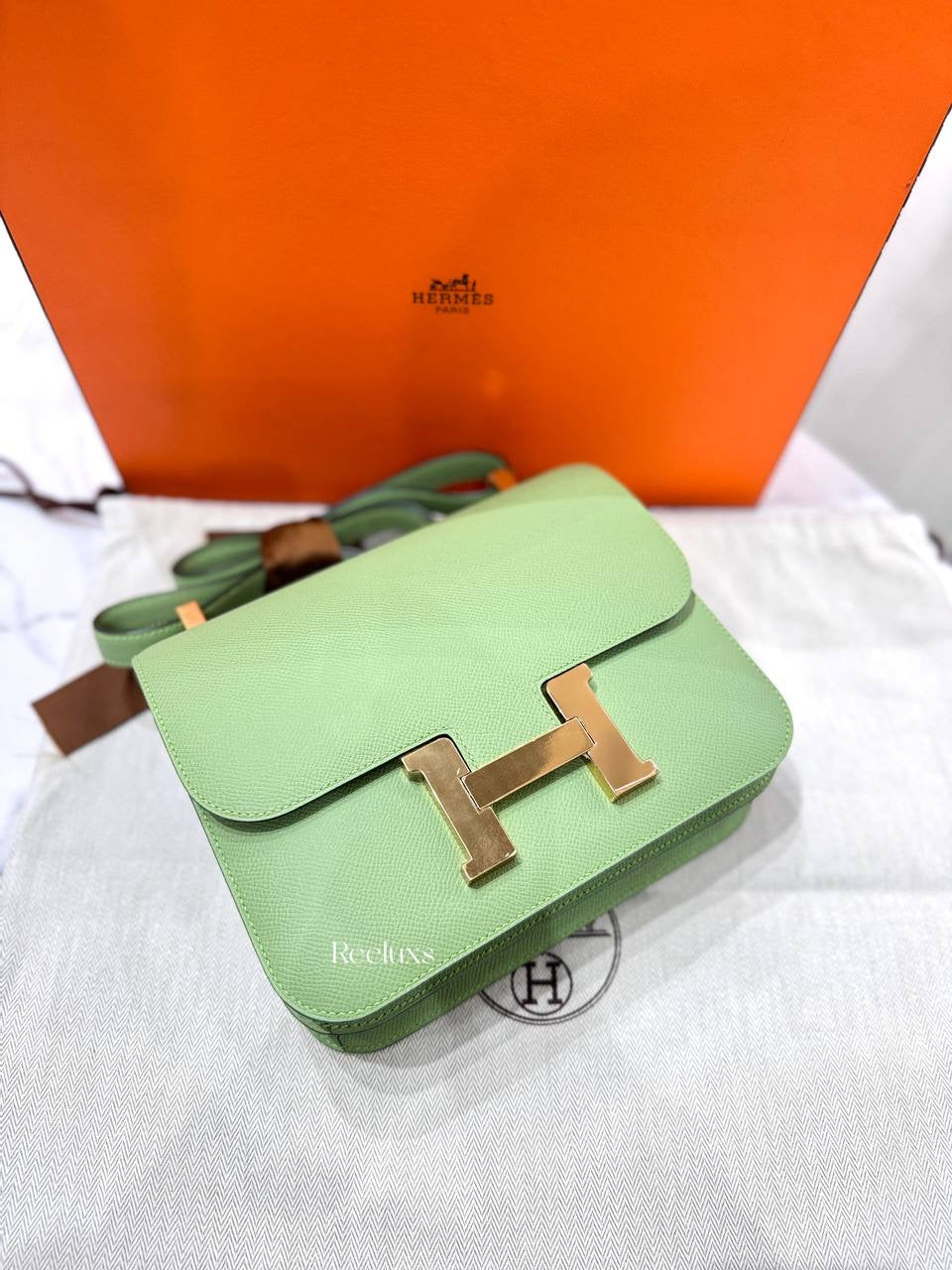 HERMES Constance 23 Vert Criquet Epsom