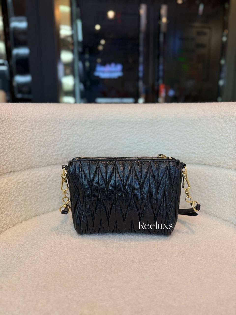 Miu Miu Black Matelassé Lux Contenitor Gold Hardware Pouch