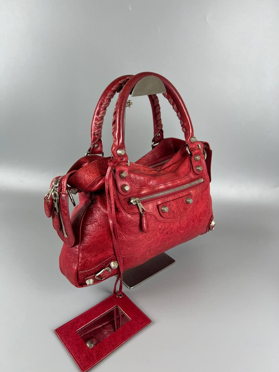 BALENCIAGA The City 2- way Leather Handbag Sling Bag Red