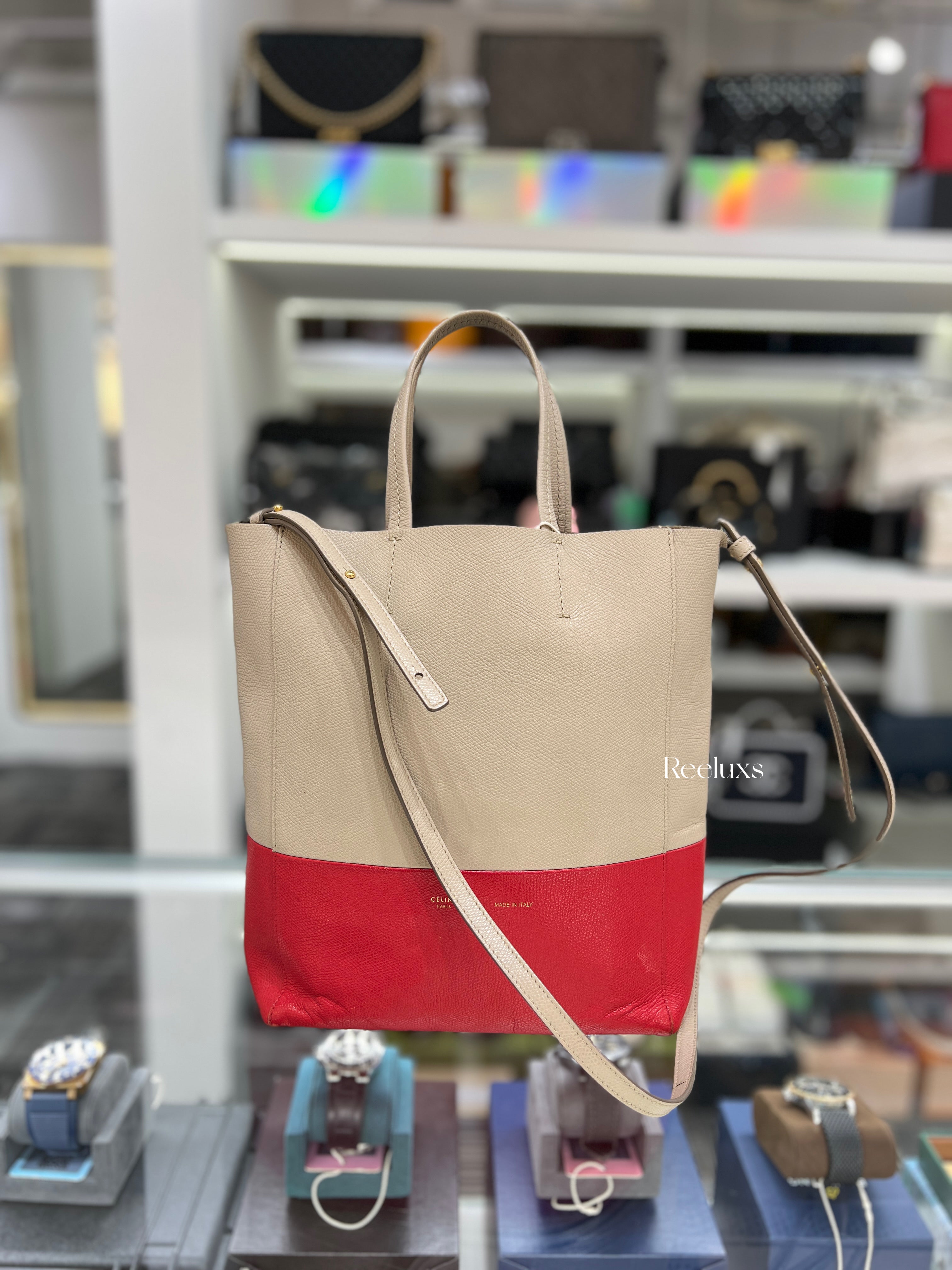 CELINE Beige & Red Cabas Vertical Bag