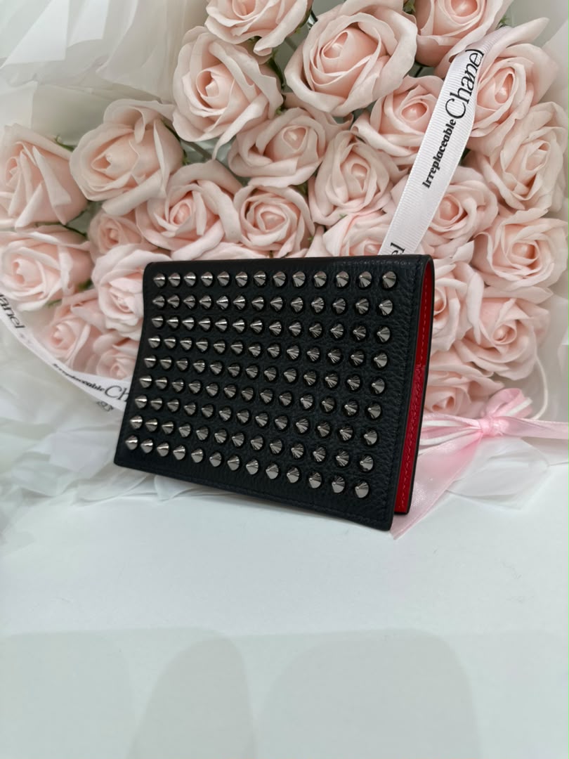 CHRISTIAN LOUBOUtIN Funky Passport Holder - Grained Calf Leather And Spikes - Black