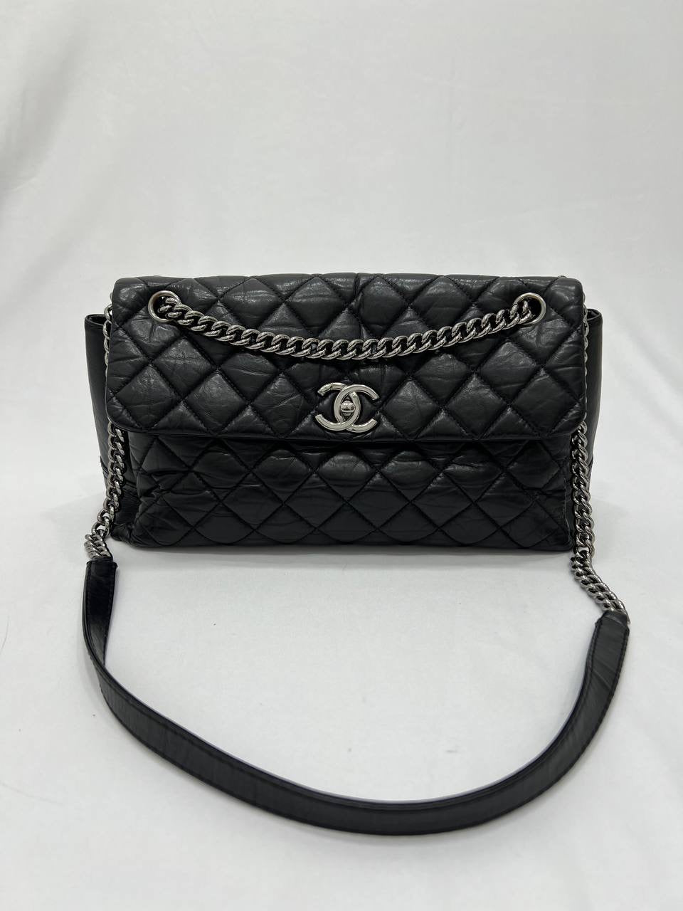 CHANEL Black Quilted Leather Lady Pearly Flap Shoulder Bag