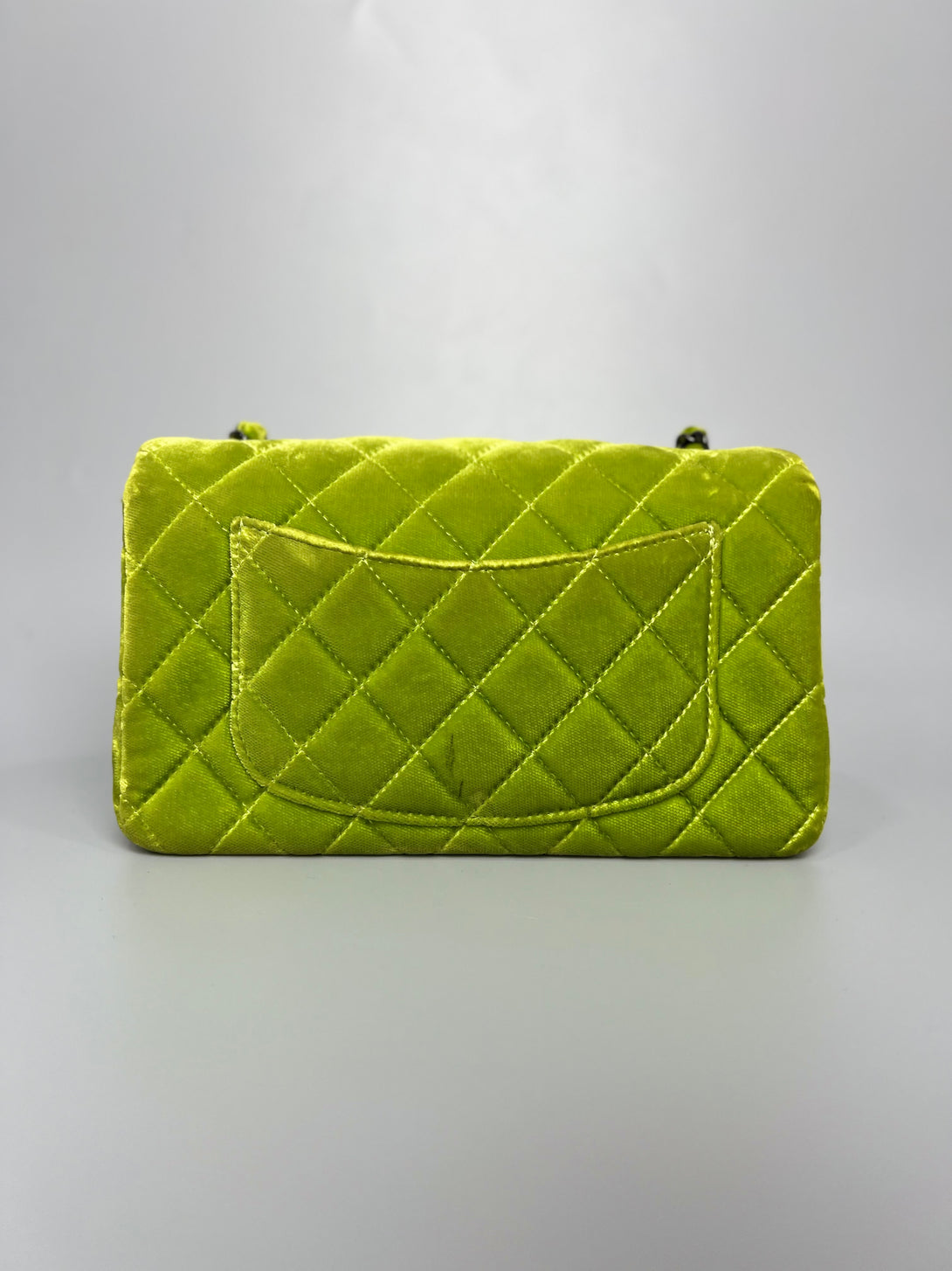 CHANEL Green Lime Quilted Velvet Mini Single Flap Bag - Reeluxs 