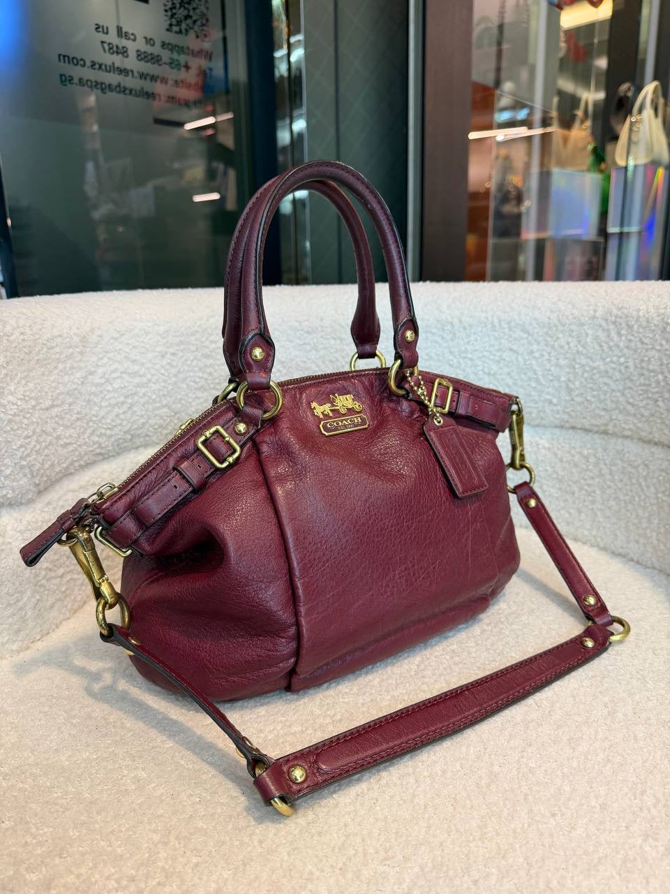Coach Madison Sophia Deep Burgundy Leather Satchel - Reeluxs – Reeluxs