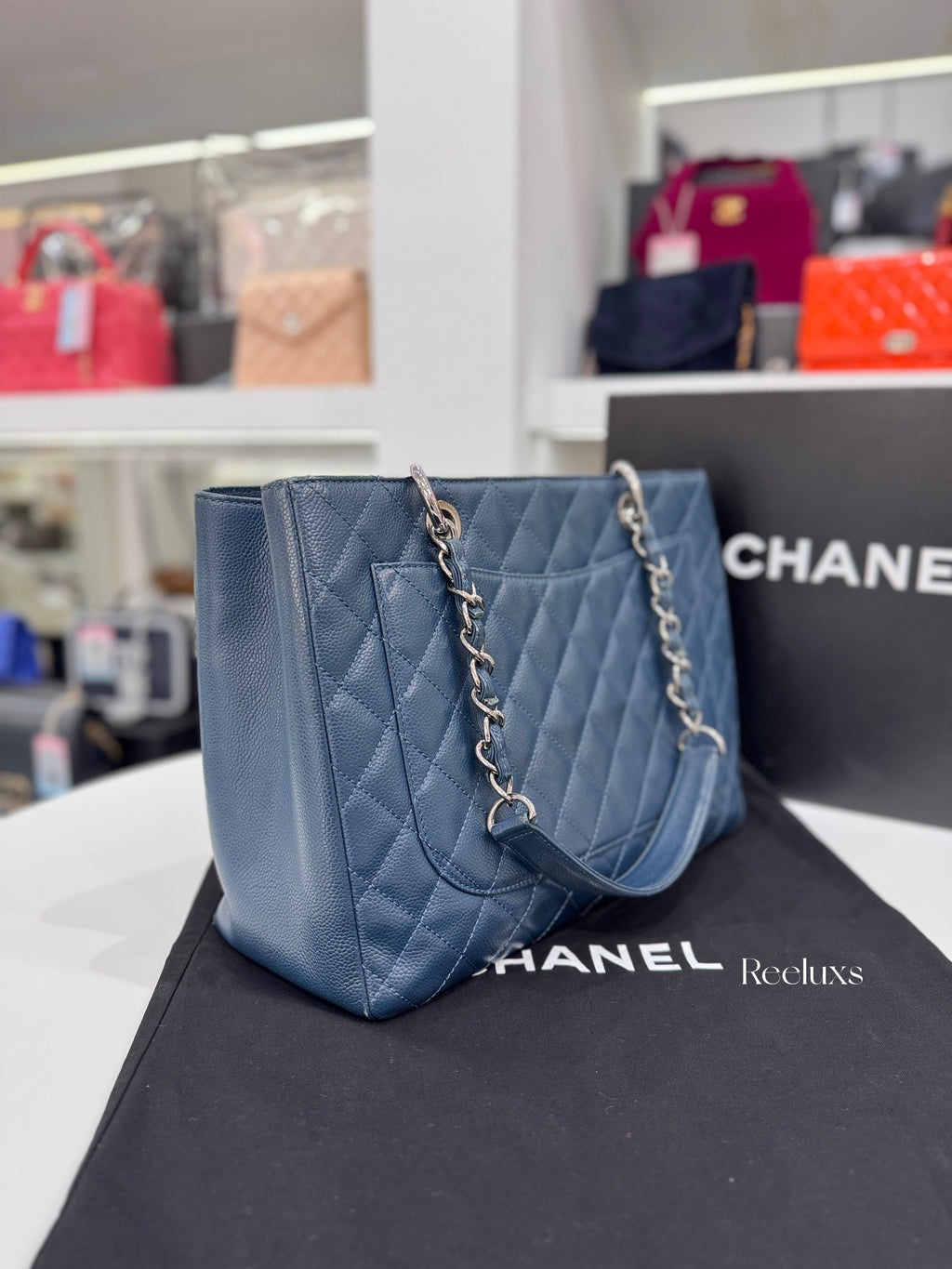 CHANEL Grand Shopping Tote Caviar Leather with Silver-Tone Hardware