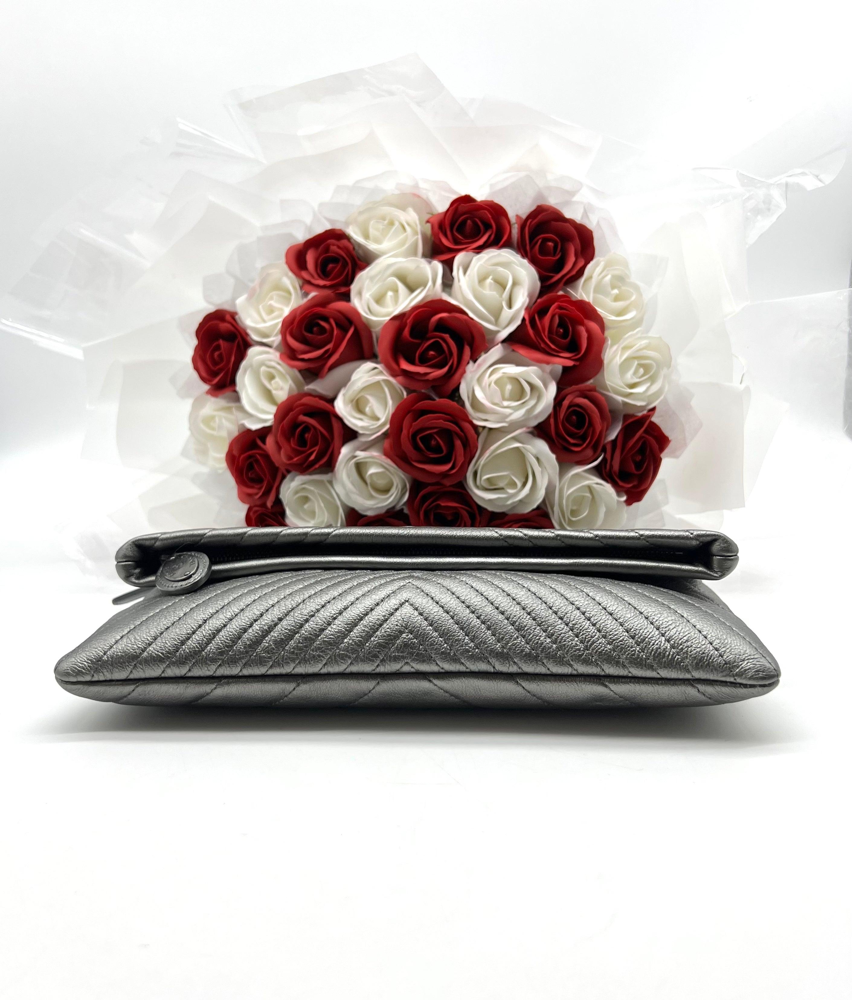 CHANEL CC Silver Metallic Flap Clutch - Reeluxs 