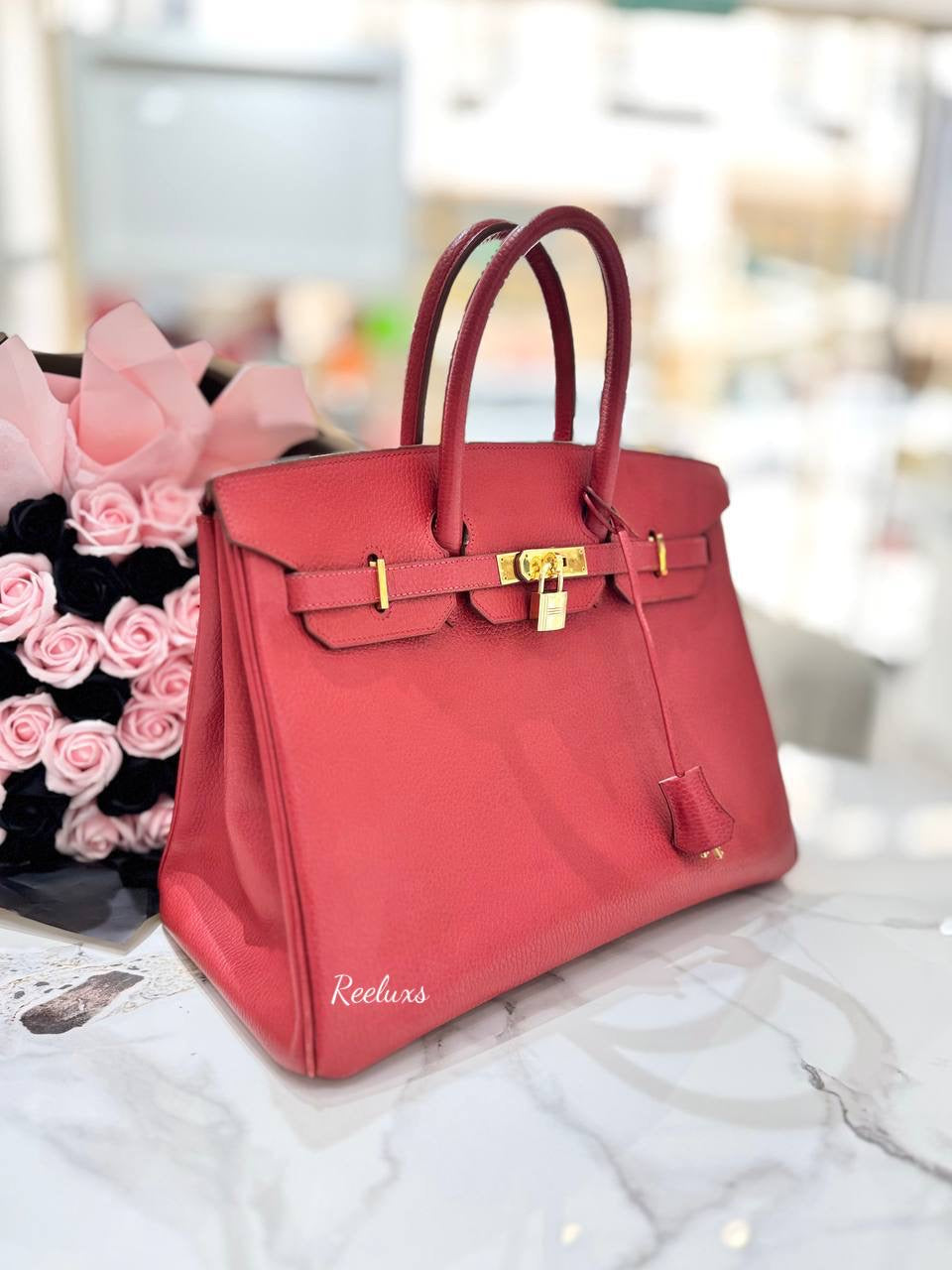 HERMES Birkin 35 Rouge Vif Ardennes GHW