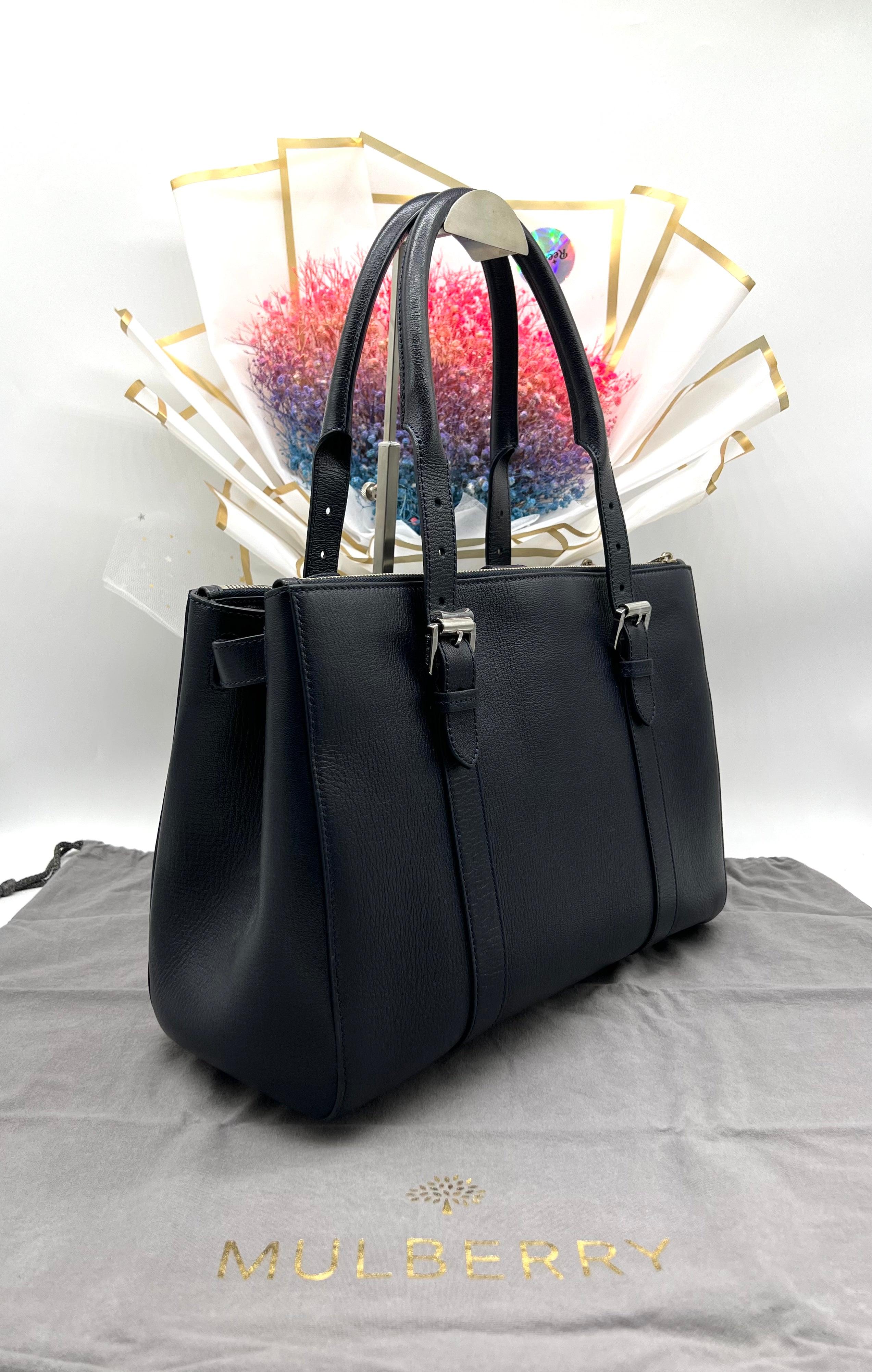 Mulberry Large Bayswater Double Zip Tote in Midnight Blue Shiny