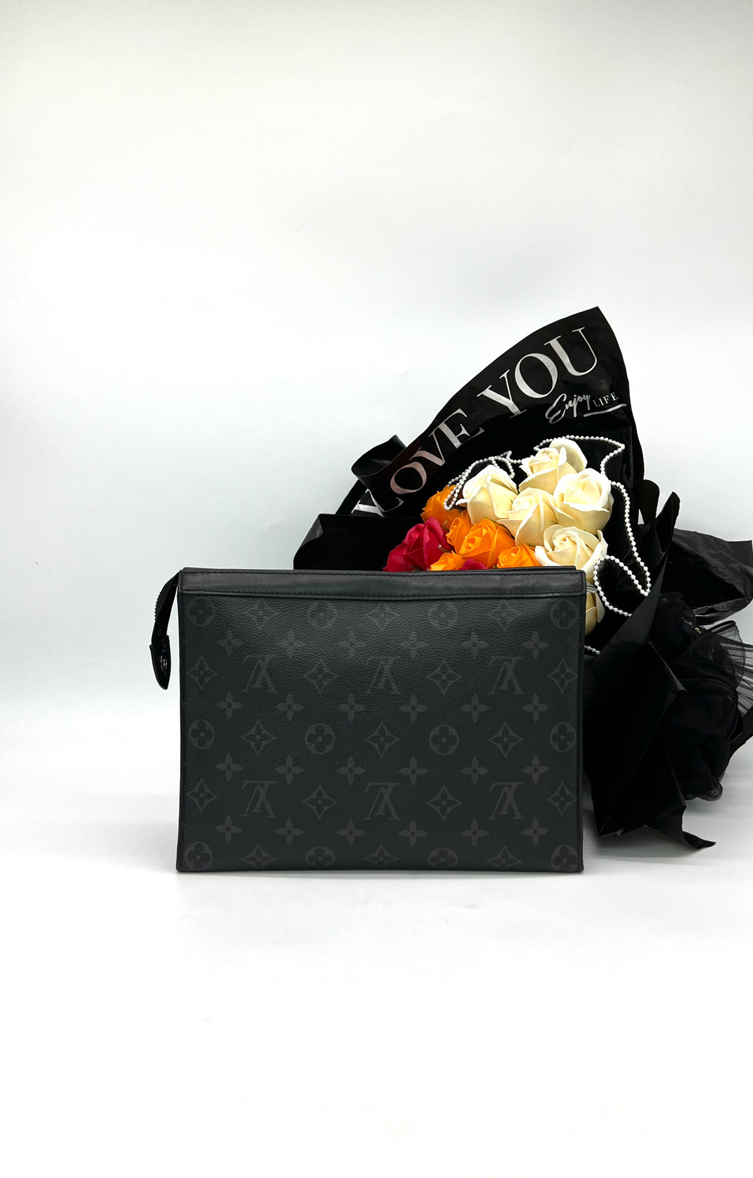 LOUIS VUITTON Pochette Voyage Monogram Eclipse MM Black/Grey - Reeluxs 