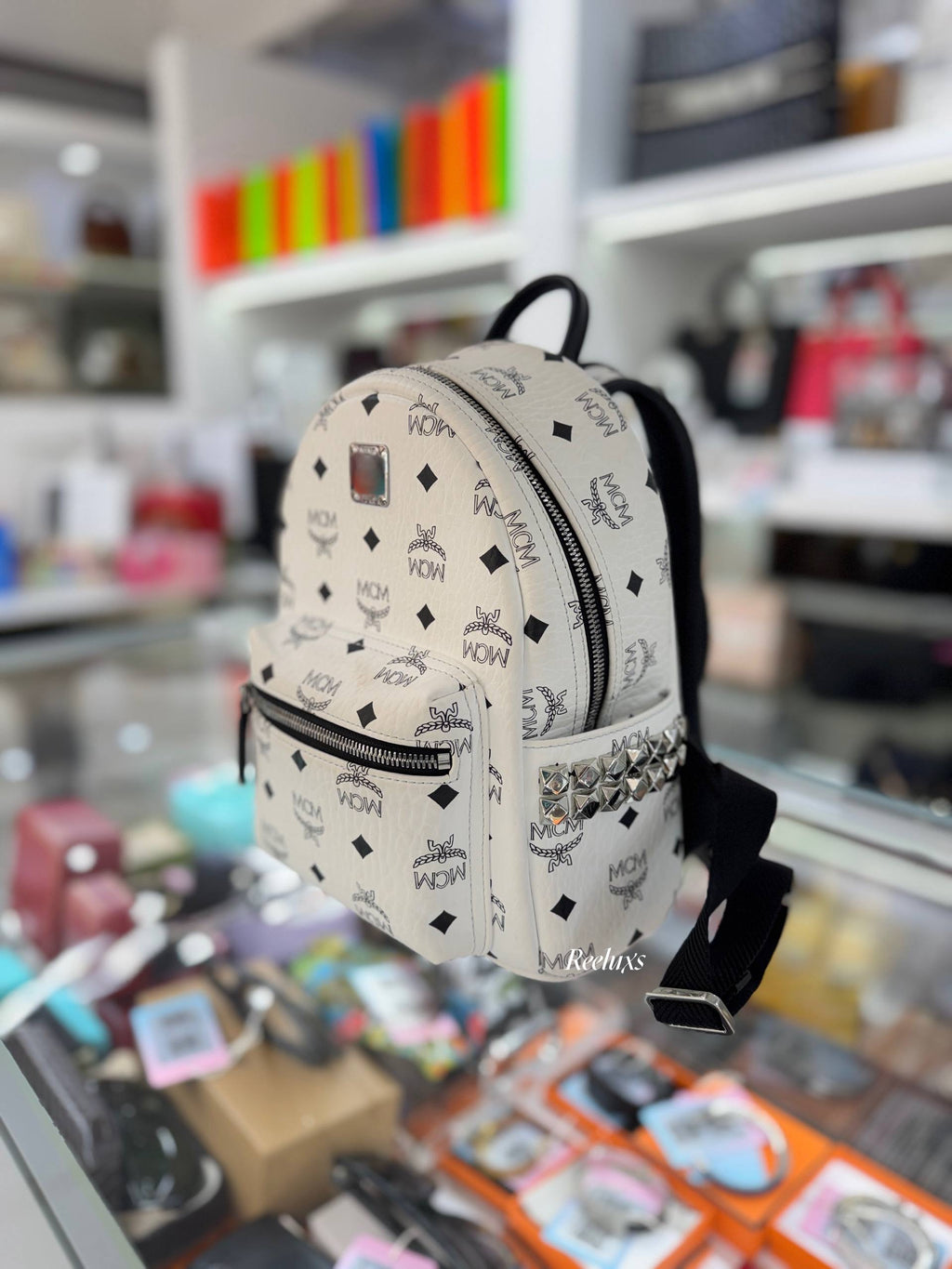 MCM Stark Side Studs Backpack In Visetos