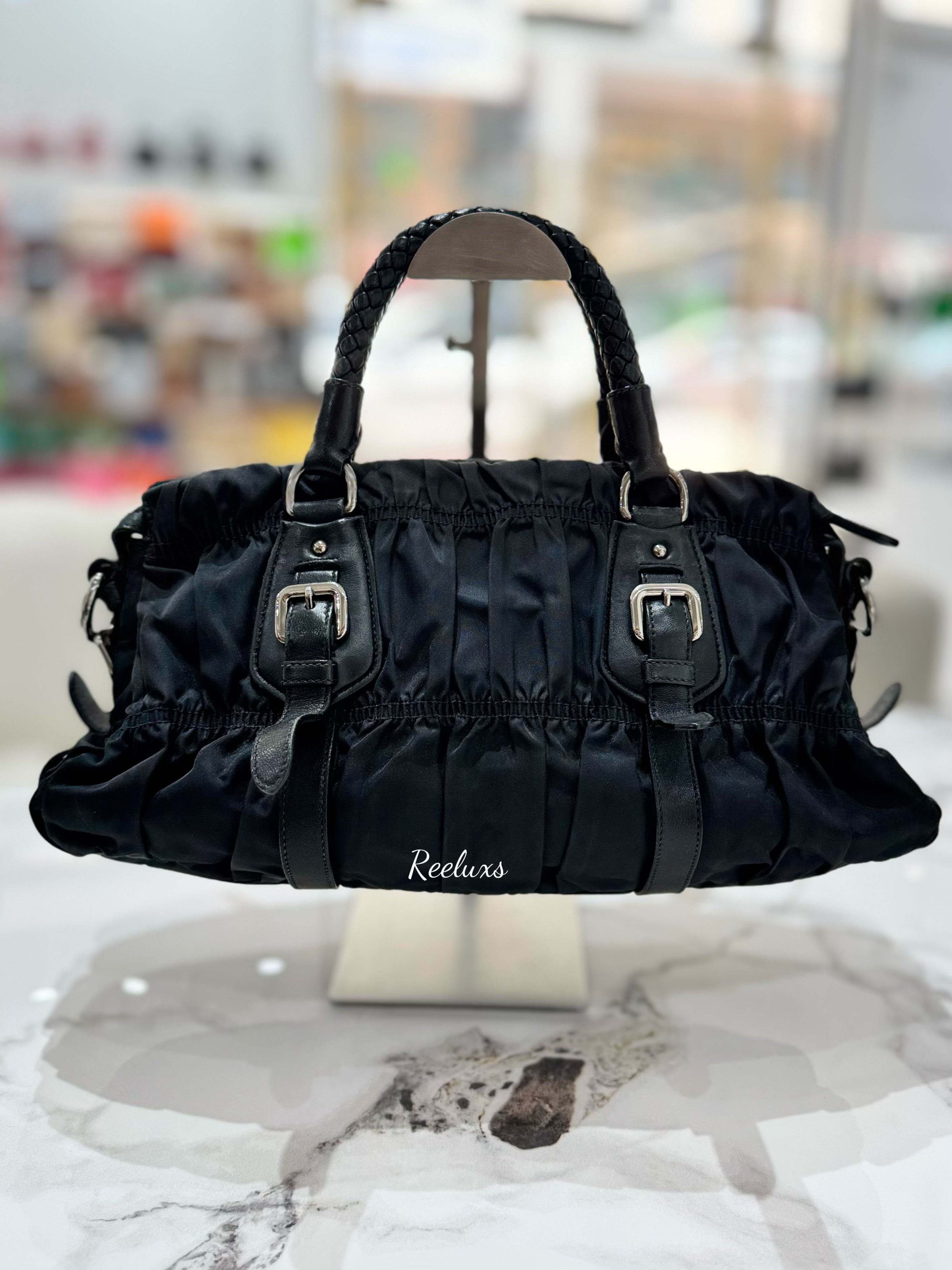 PRADA  Gathered Nylon Black Women's Shoulder Bag