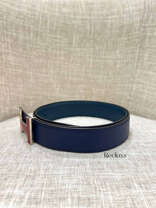 HERMES Reversible Leather Belt Featuring Iconic 'H' Buckle