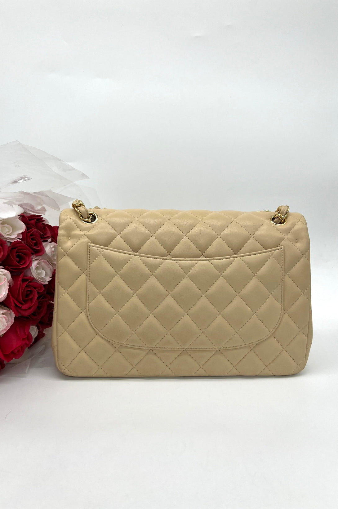 As New CHANEL Beige Colour Classic Flap Jumbo in Lambskin with gold hardware Women's Shoulder Bag - Reeluxs 