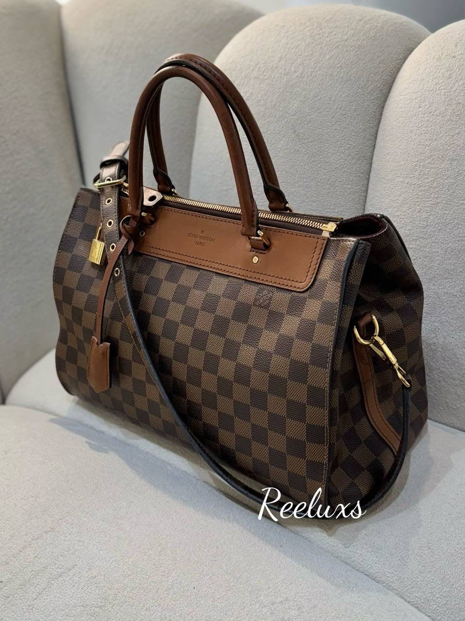 LOUIS VUITTON LV Damier Greenwich 2 Way Handbag In Brown