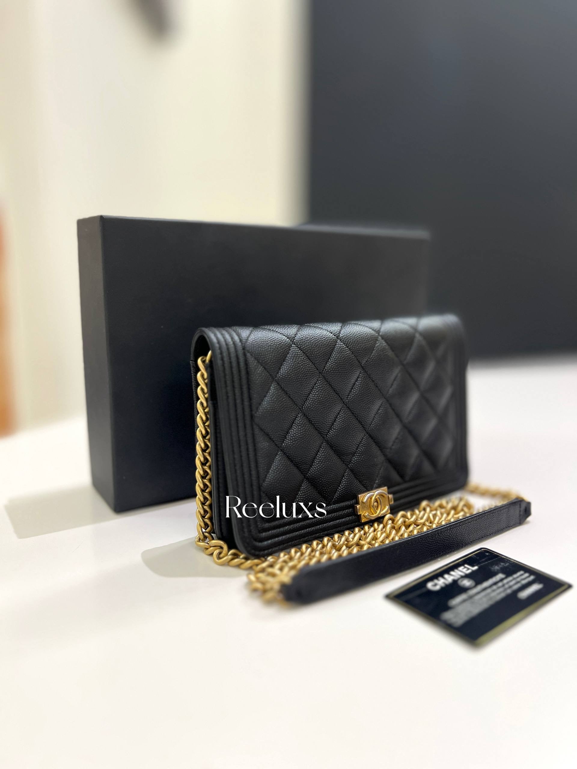 CHANEL Caviar Quilted Boy Wallet On Chain
