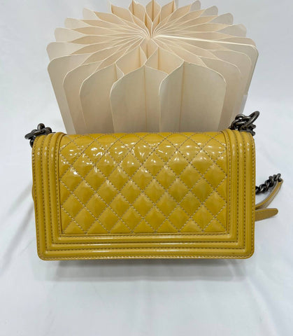 CHANEL Boy Mustard Patent Leather Crossbody Sling Bag