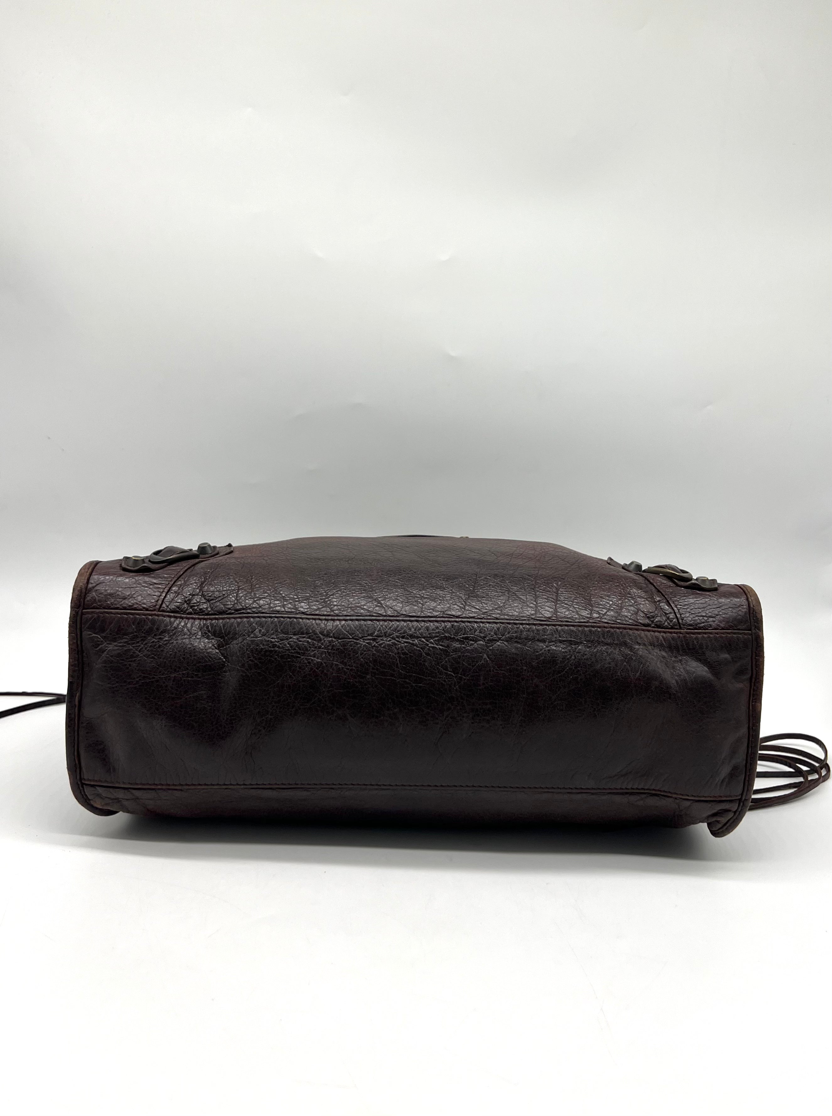 Auth BALENCIAGA Handbag Tote Bag Dark Brown Lamb leather - Reeluxs 