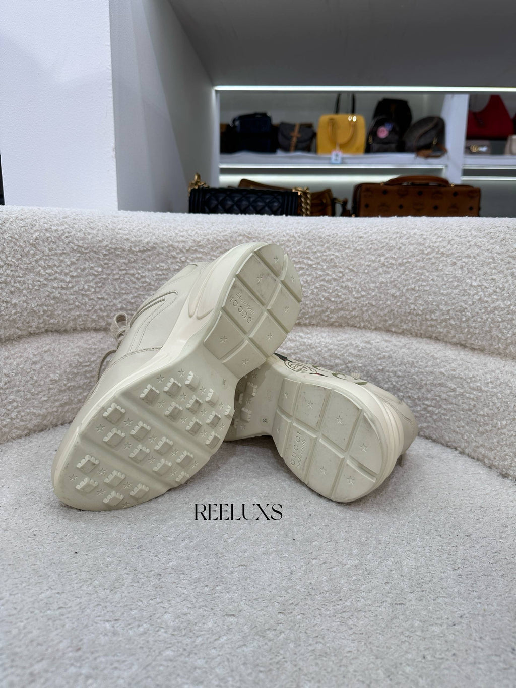 GUCCI Rhyton Sneaker Cream Leather 39