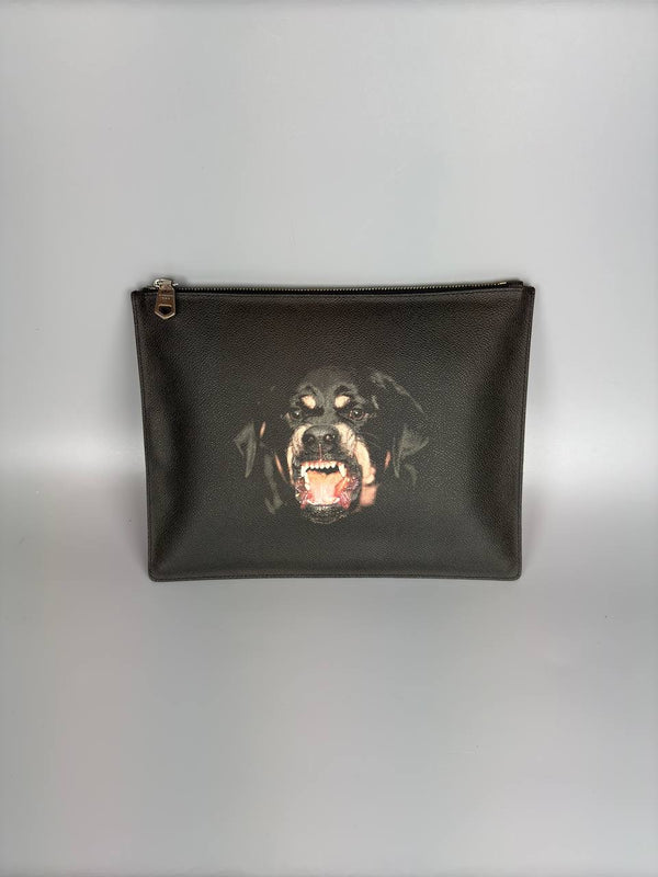 GIVENCHY Black Rottweiler Zip Clutch Bag