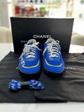 CHANEL Blue Mesh Leather And Nylon CC Low Top Sneakers Shoes For Unisex Size 41