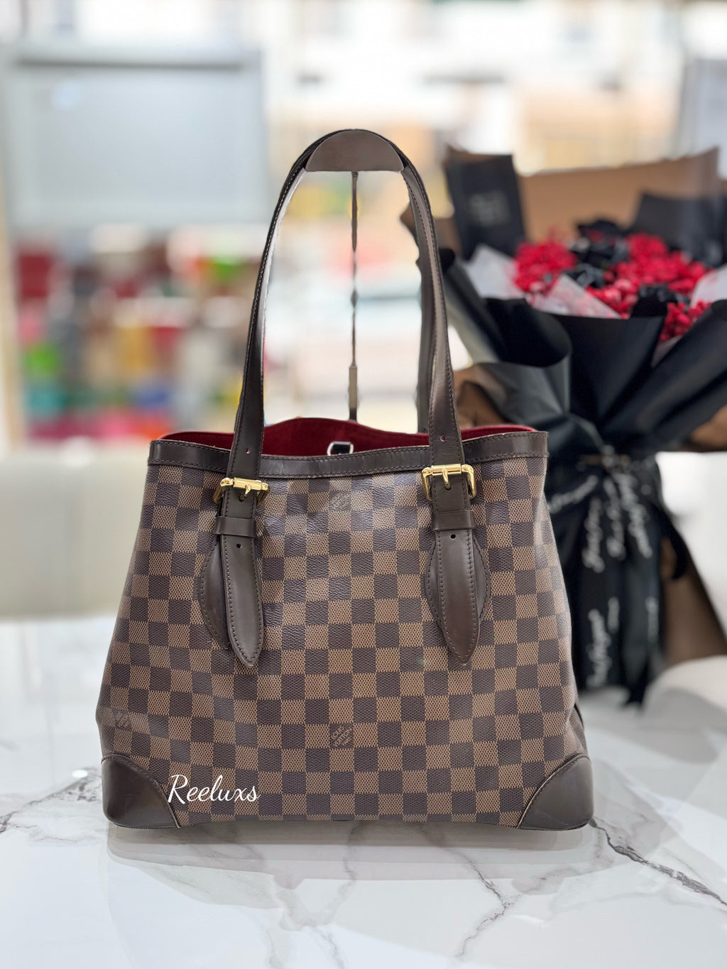 LOUIS VUITTON LV Damier Ebene Canvas Hampstead MM Shoulder Bag