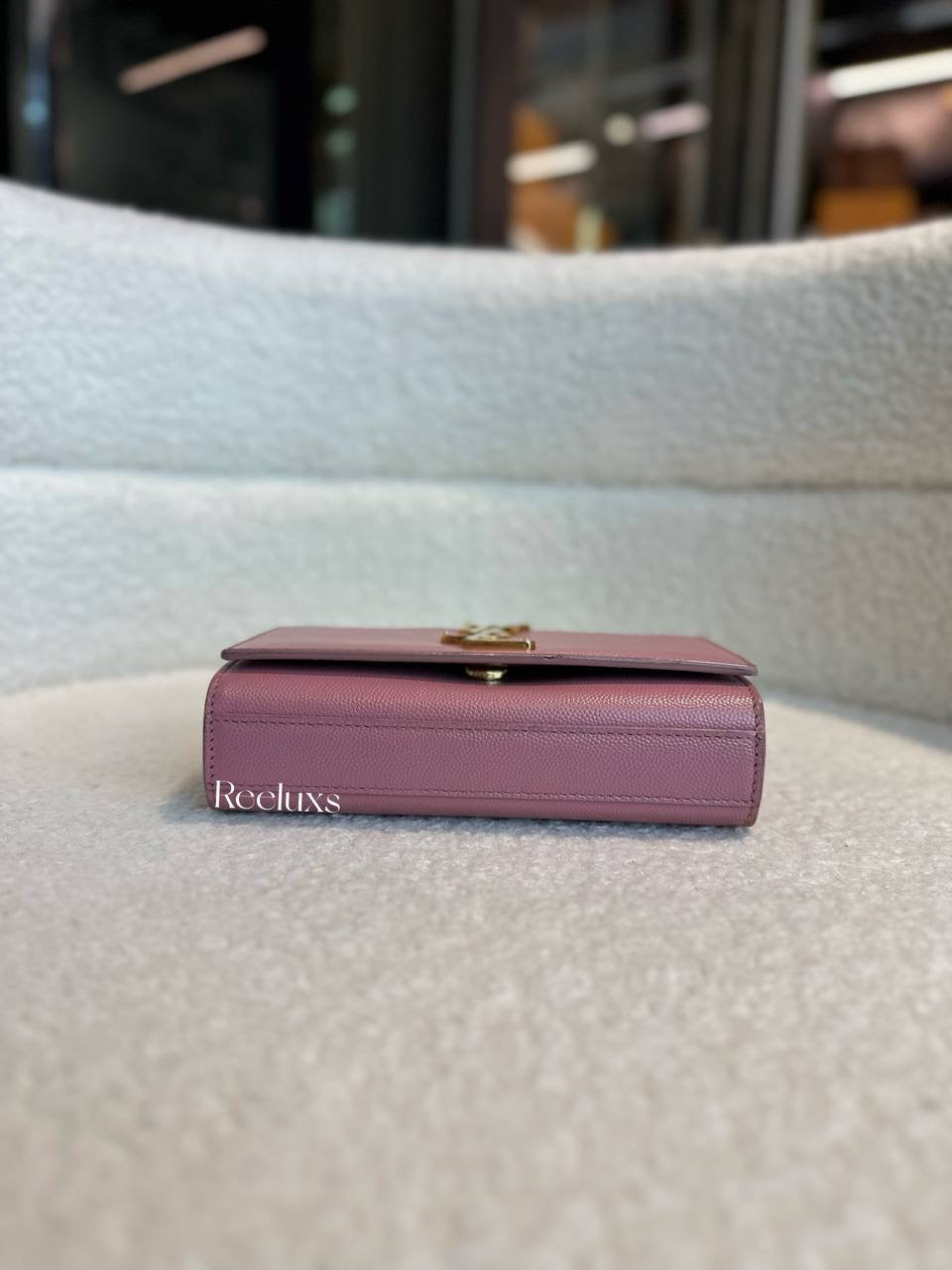 YSL SAINT LAURENT Cassandre Pink Grained Leather Gold Hardware Crossbody Bag