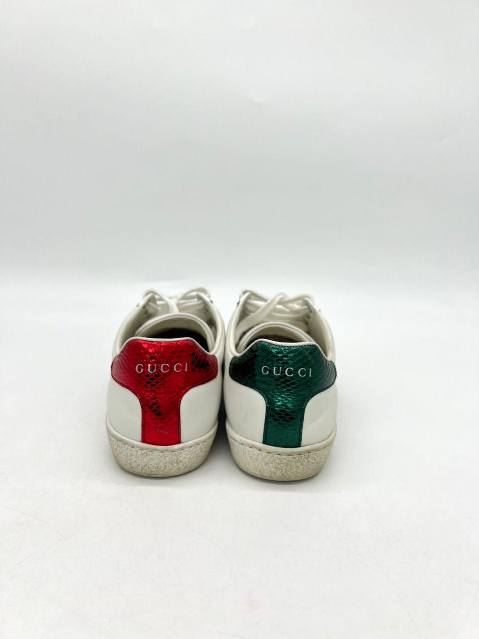 GUCCI Calfskin Ayers Bee Embroidered Ace Sneakers White &amp; Red Shoes For Unisex - Reeluxs 