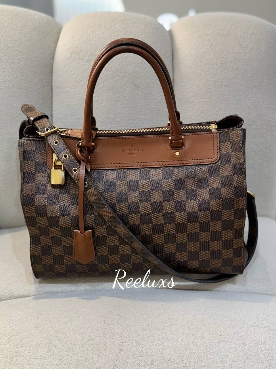 LOUIS VUITTON LV Damier Greenwich 2 Way Handbag In Brown