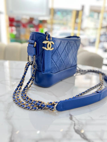 CHANEL Calfskin Small Gabrielle Hobo Blue MHW