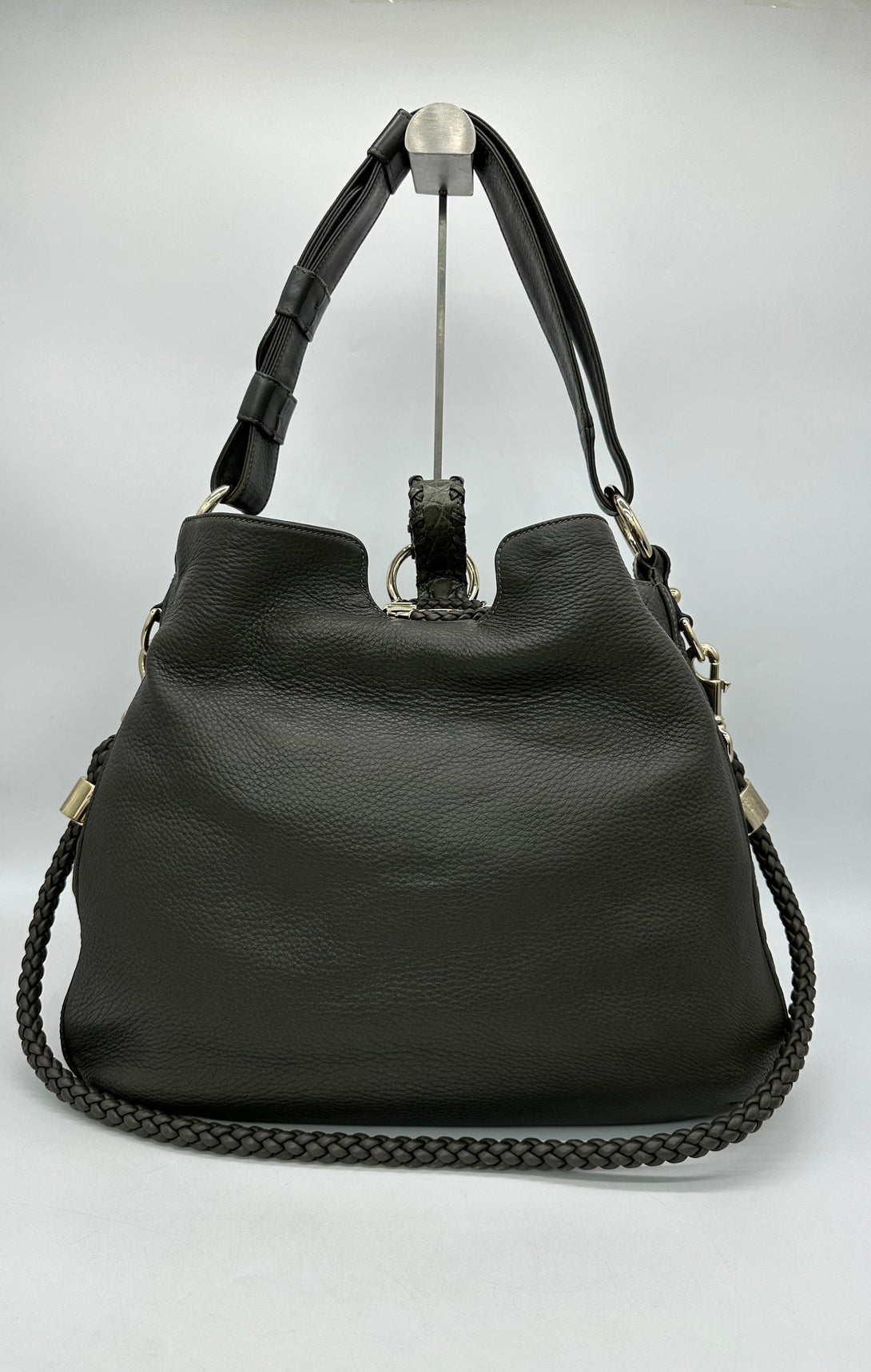 GUCCI Olive Green Alligator Trimmed Hobo Bag - Reeluxs 