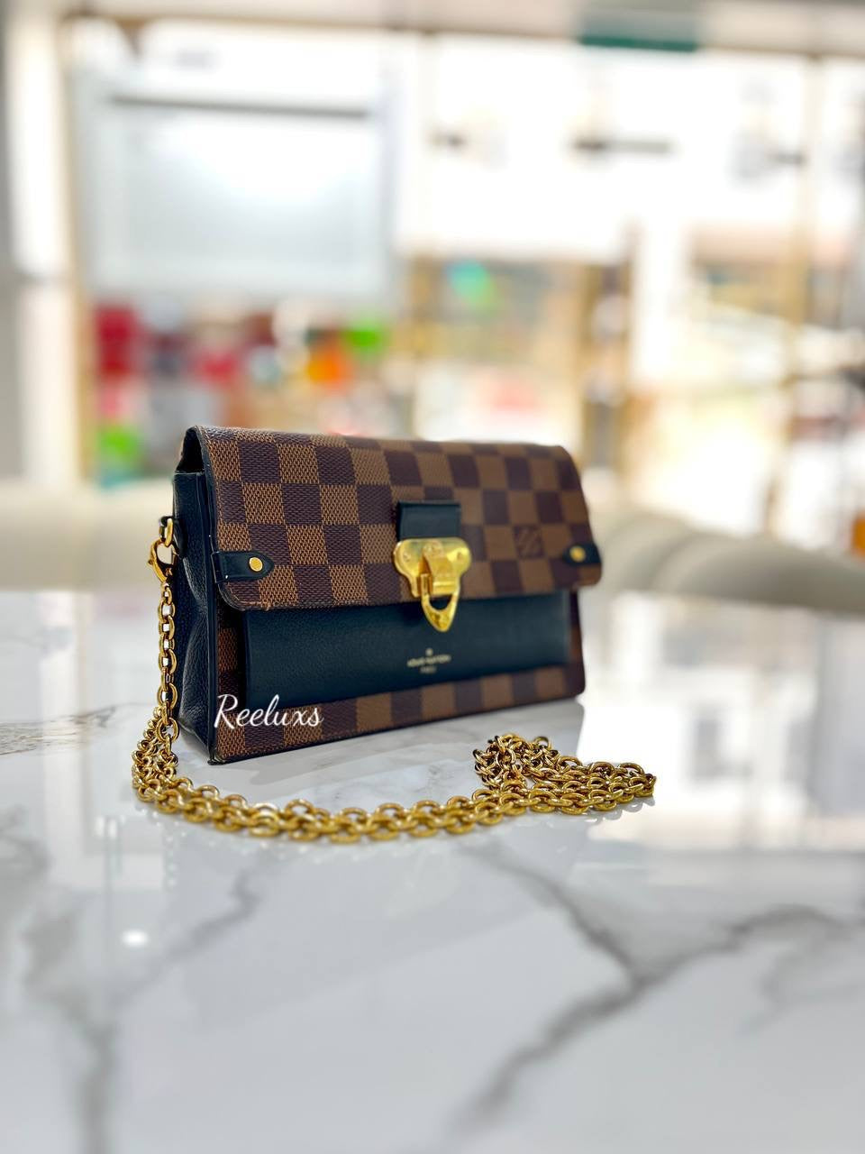 LOUIS VUITTON LV Damier Ebene Vavin Wallet On Chain Brown ( WOC )