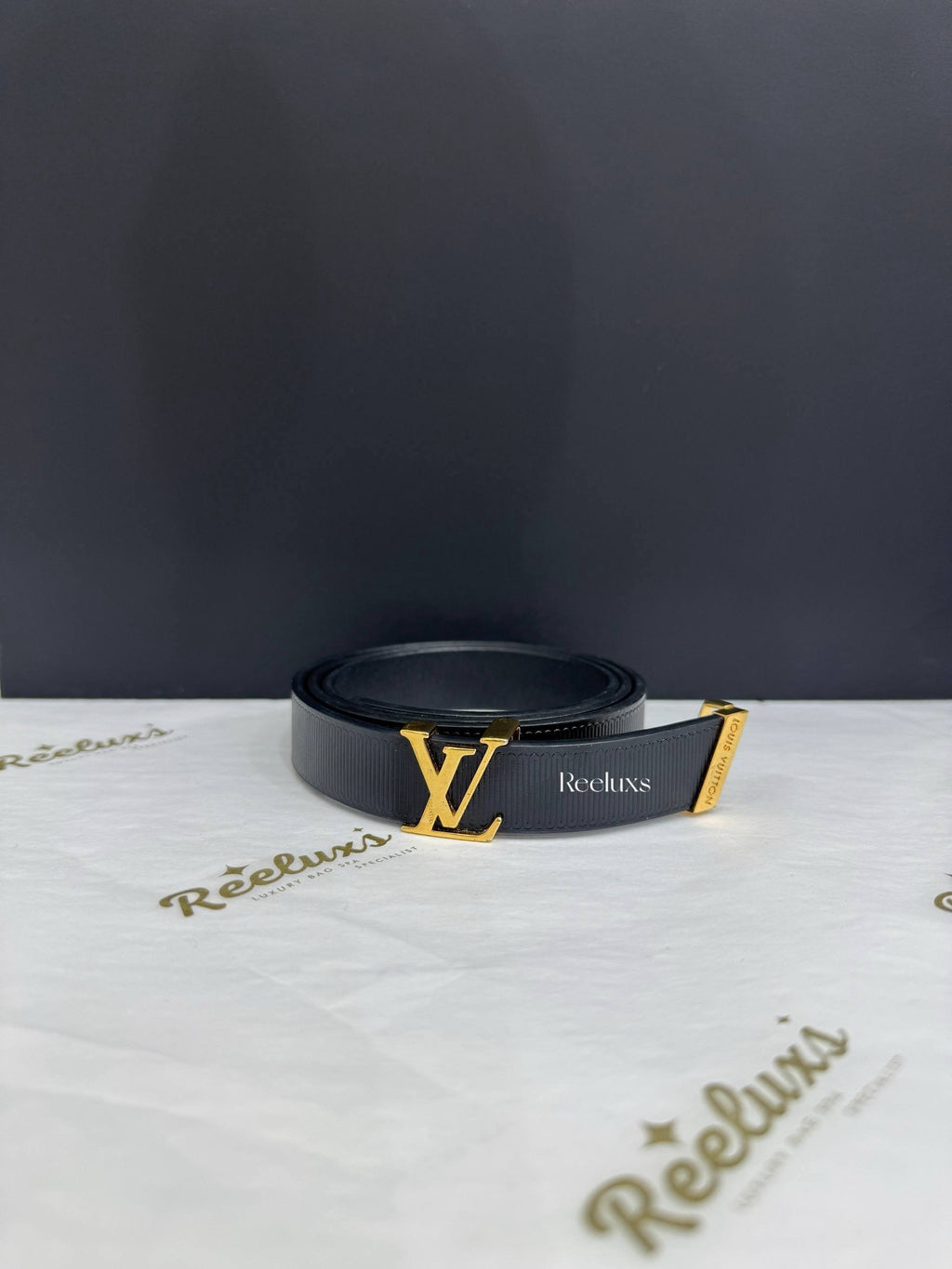 LOUIS VUITTON Initiales 20mm Belt-Black Embossed Leather