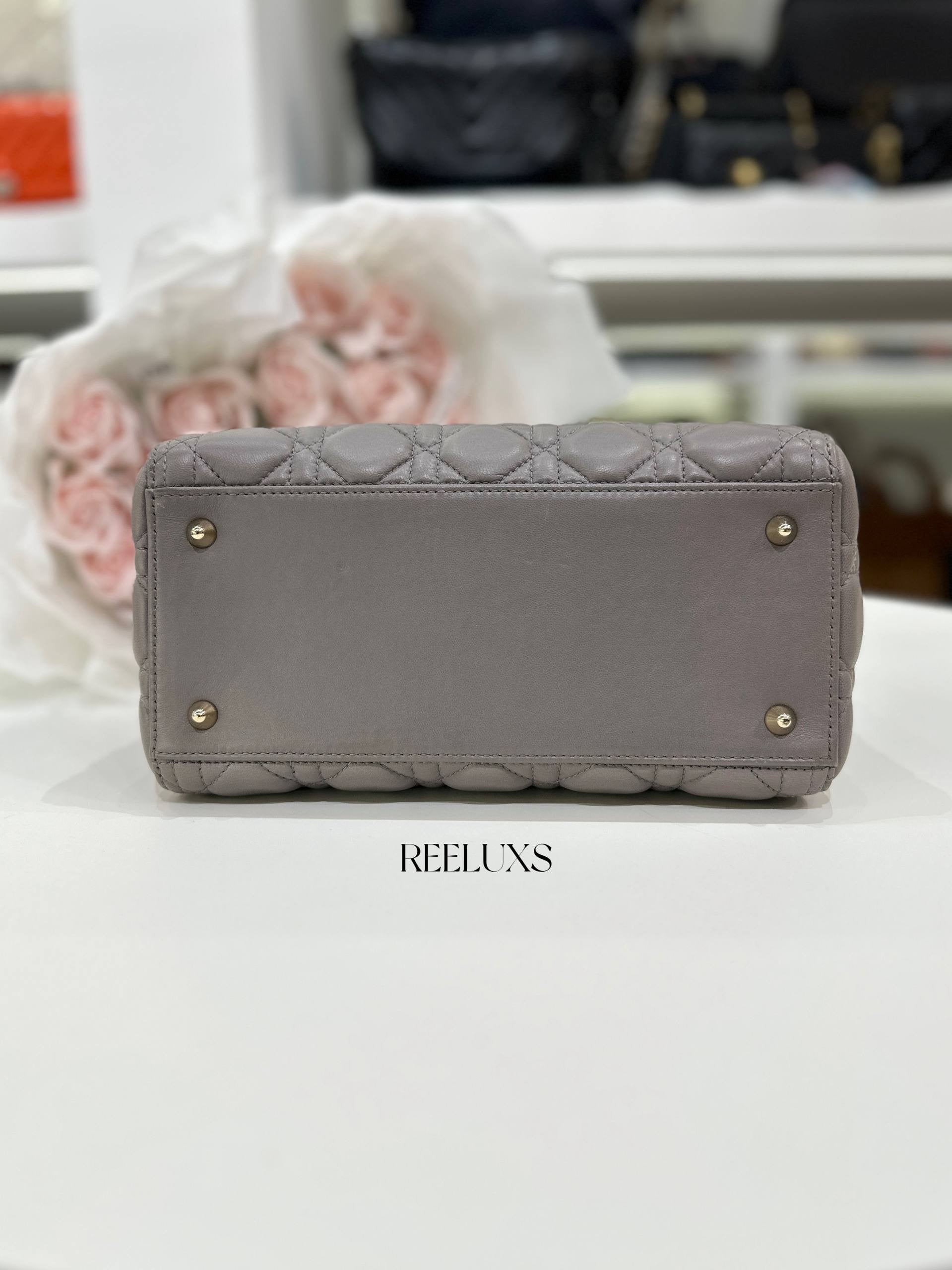 Medium Lady DIOR Bag in Grey Cannage Lambskin