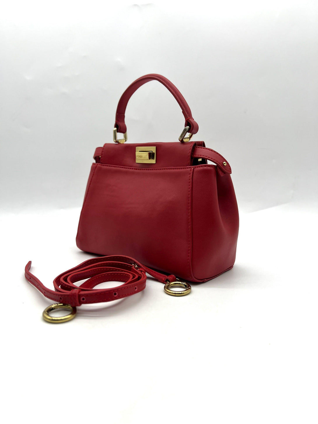 FENDI Peekaboo Handbag Shoulder Bag Red Leather - Reeluxs 