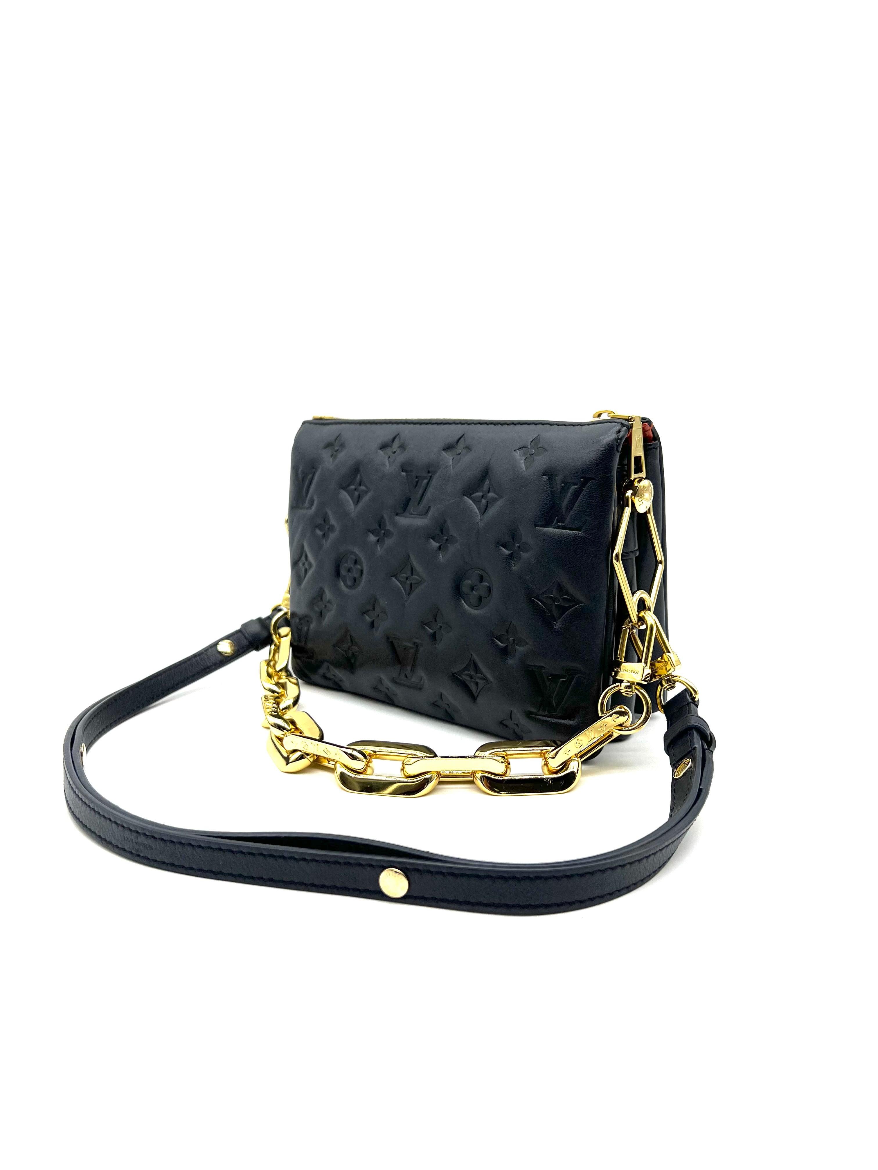 LOUIS VUITTON Coussin BB Bag Black Leather Embossed Monogram Crossbody - Reeluxs 