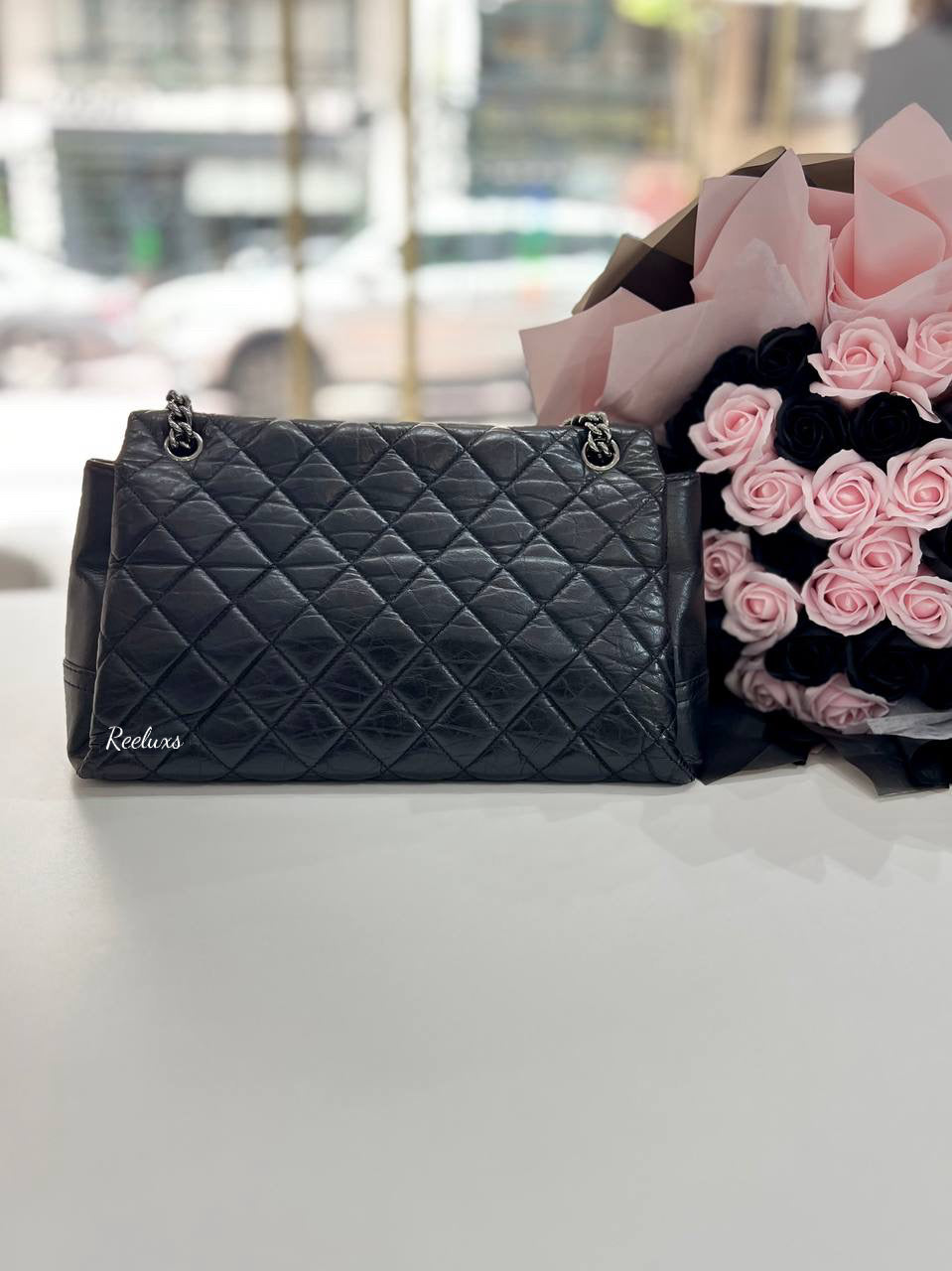 CHANEL Black Quilted Leather Lady Pearly Flap Shoulder Bag