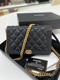 Full Set Microchip CHANEL Boy Women Wallet On Chain Grained Caviar & Gold-Tone Metal - Reeluxs 