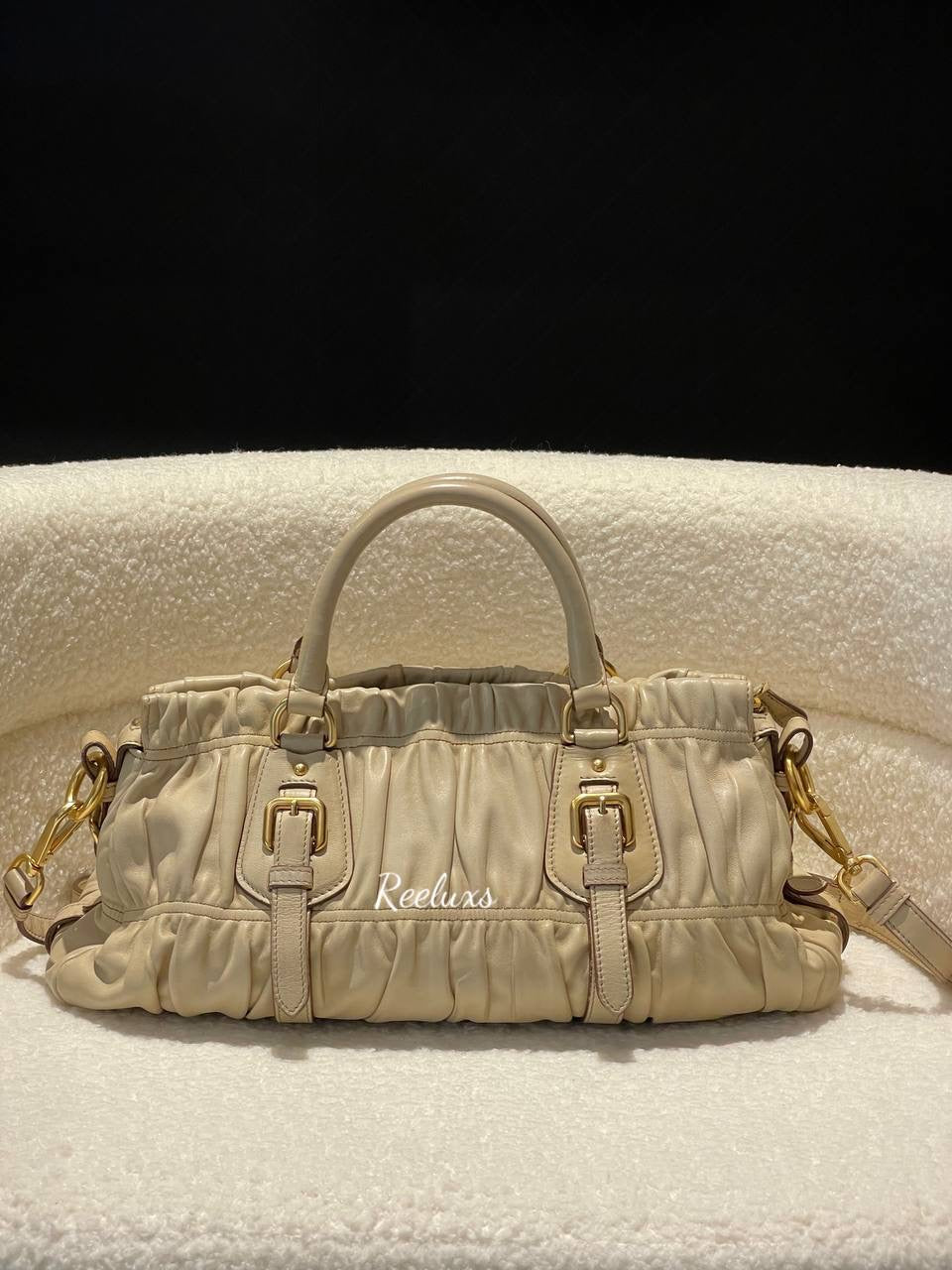 PRADA Beige Nappa  Gaufre Leather Hand Bag / Shoulder Bag