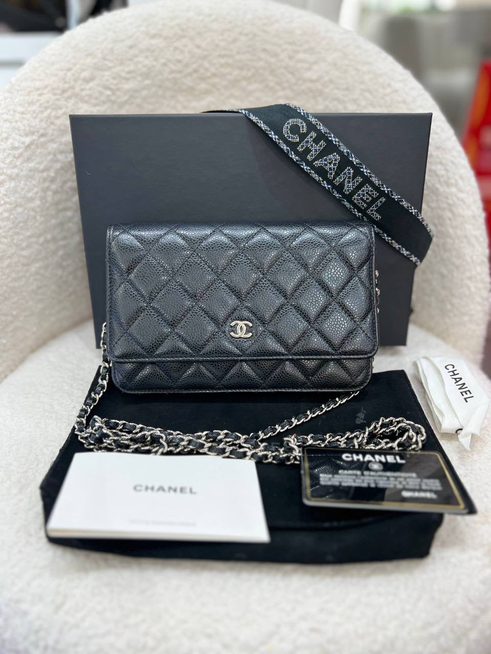 CHANEL Classic Wallet on Chain (WOC) in Black Caviar