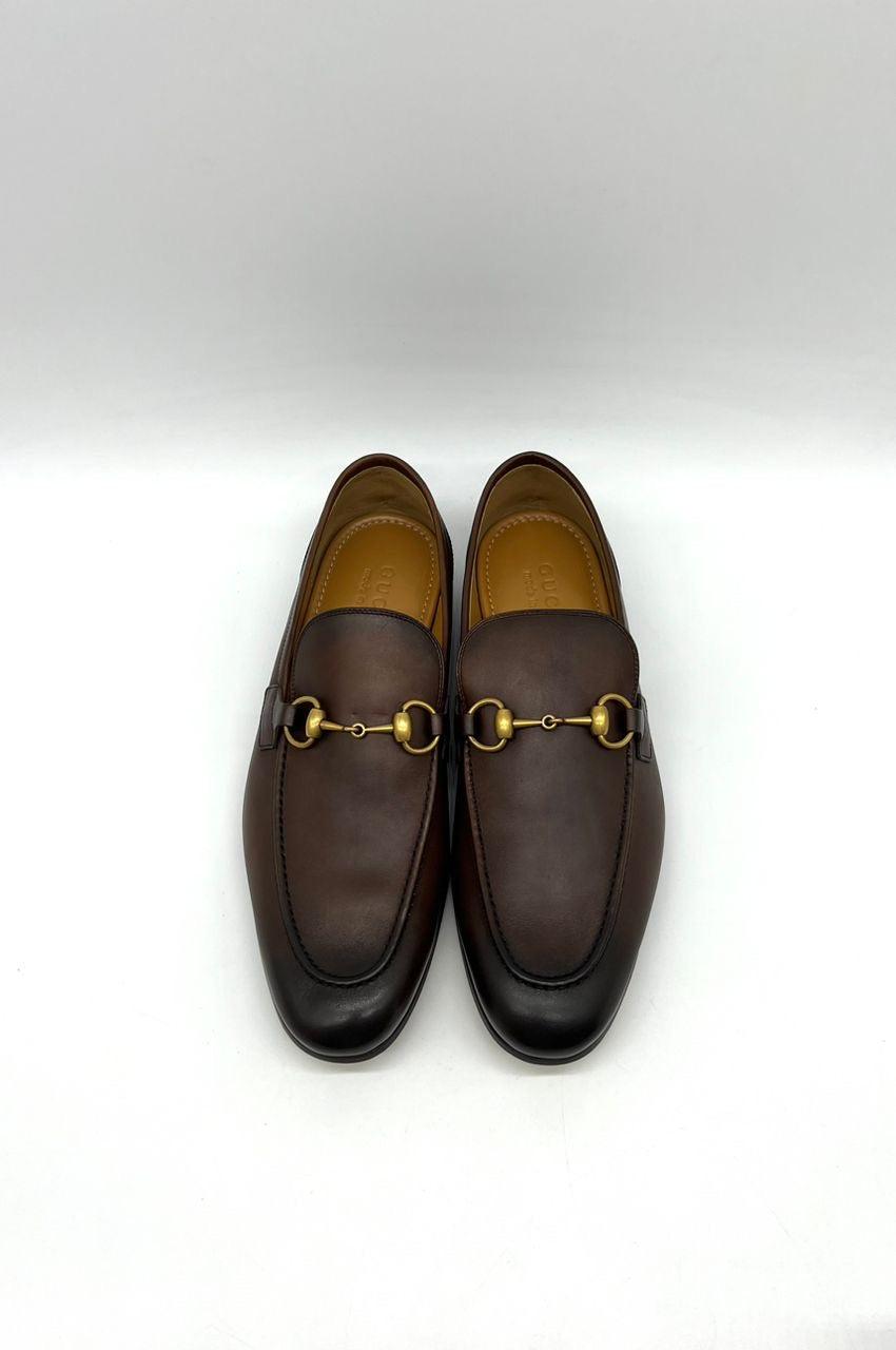 Gucci - Jordaan Horsebit Burnished-Leather Loafers - Dark brown - Reeluxs 