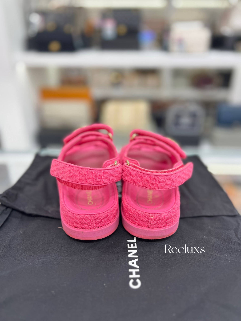 CHANEL Tweed Velcro Sandals 36