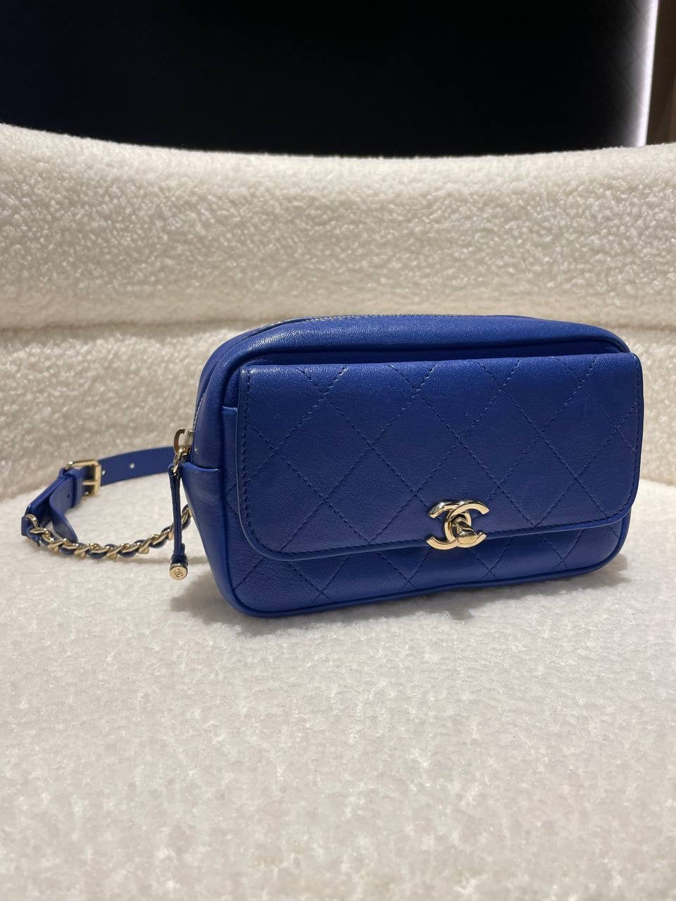 CHANEL Calfskin Casual Trip Waist Bag Blue