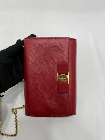 SALVATORE FERRAGAMO Vara Bow Red Chain Sling Bag