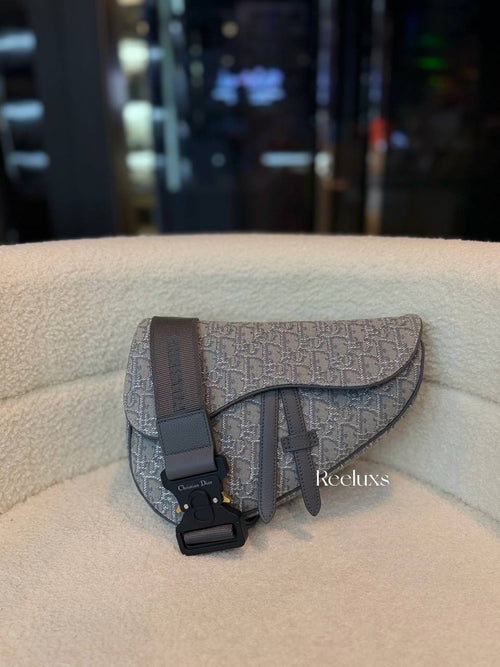 Christian Dior Saddle Bag in grey Oblique jacquard canvas