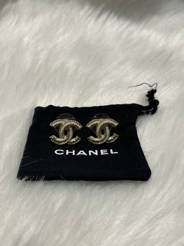 CHANEL Enamel CC Earrings Gold White