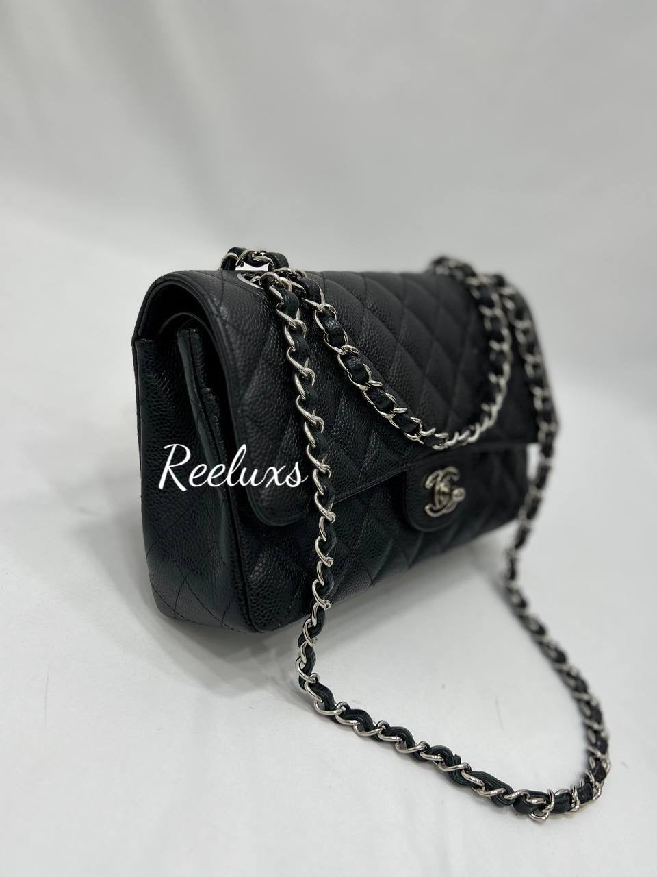CHANEL Medium 25cm Classical Double Flap Caviar Black SHW