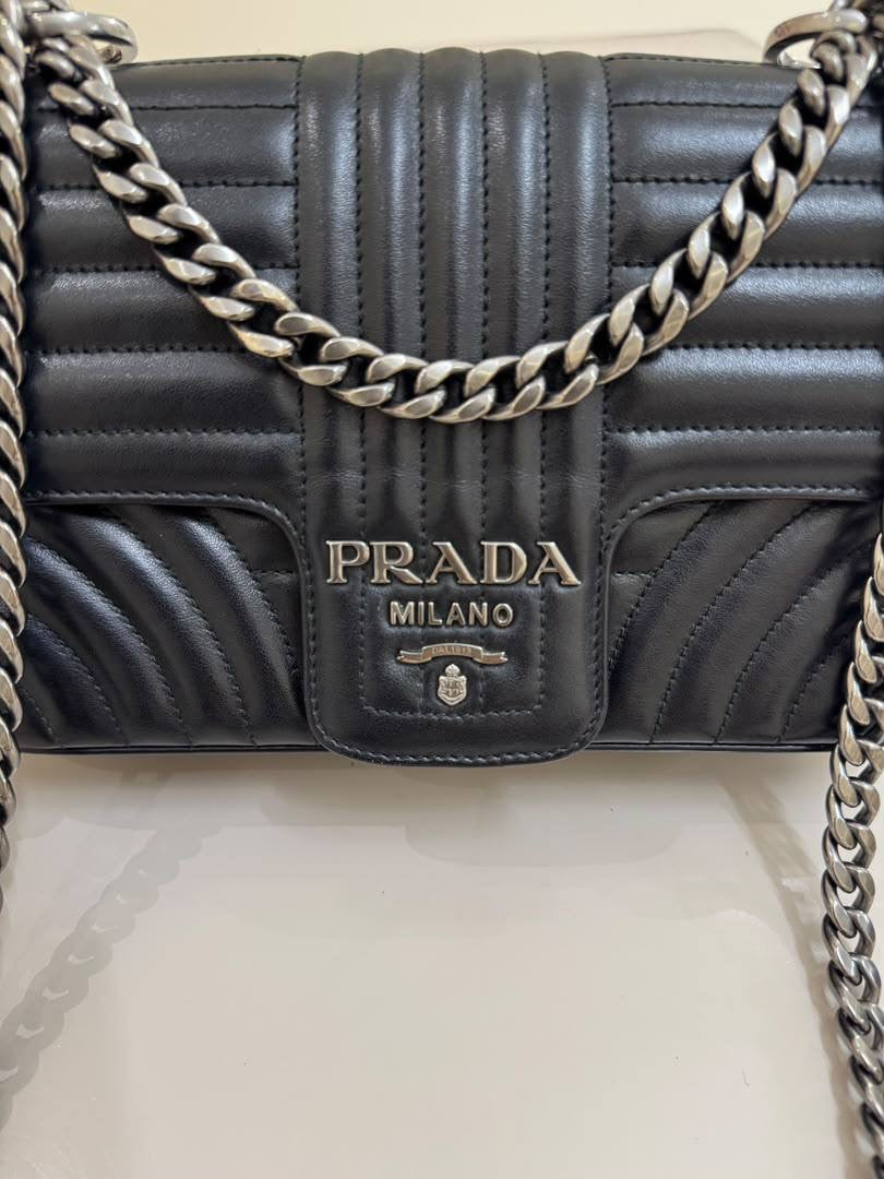 PRADA Soft Calfskin Impunture Diagramme Medium Chain Flap Shoulder Bag