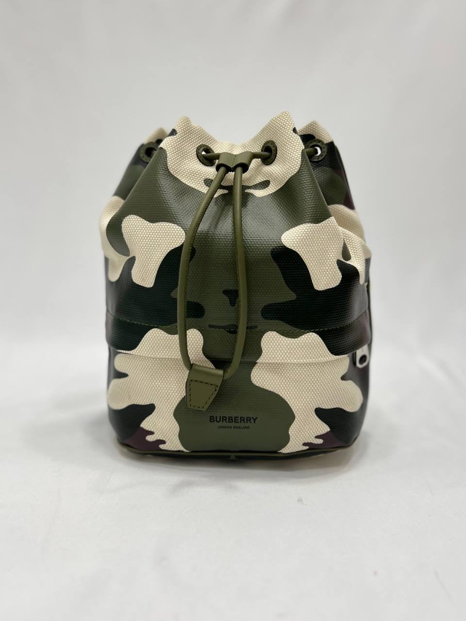 BURBERRY Green Camouflage Coated And Canvas Phoebe Drawstring Pouch